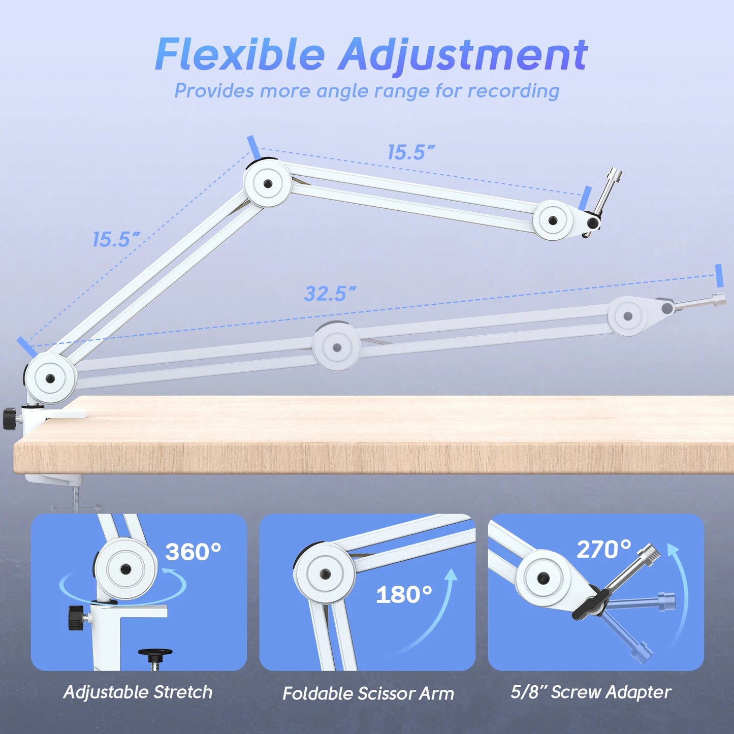 FIFINE BM63W White Heavy-Duty Microphone Boom Arm | Adjustable Articulated Stand