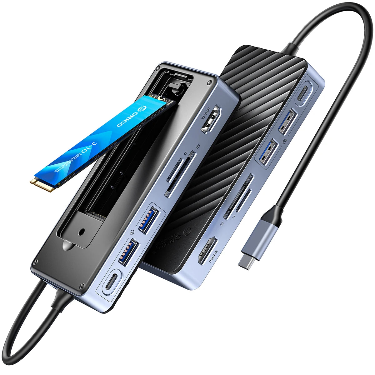 RICO USB‑C Hub Docking Station with M.2 NVMe/SATA SSD Enclosure