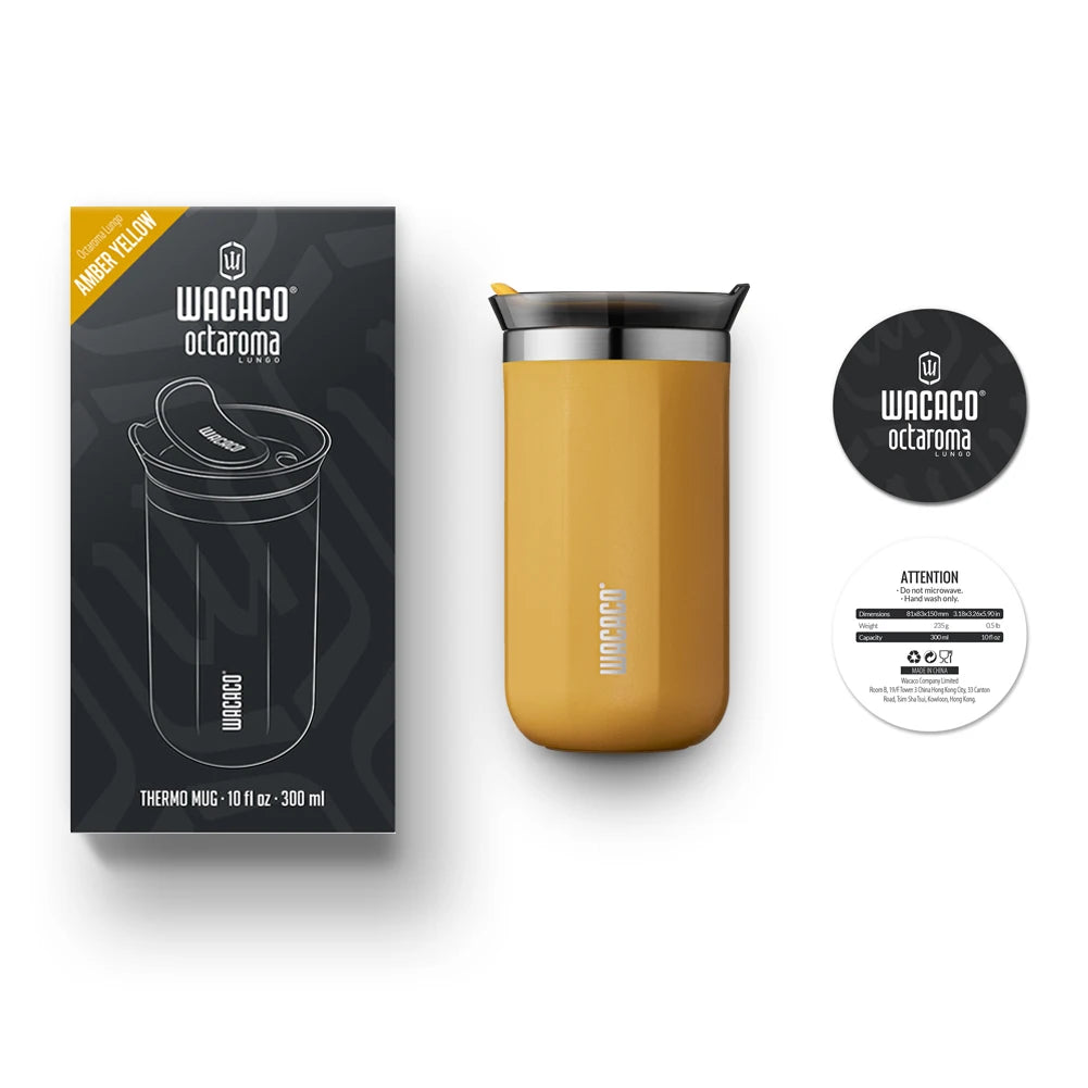 Wacaco Octaroma Vacuum Insulated Coffee Mug – Double-Wall Stainless Steel Travel Tumbler with Leak-Proof Lid, 6oz / 10oz / 15oz Thermal Cup