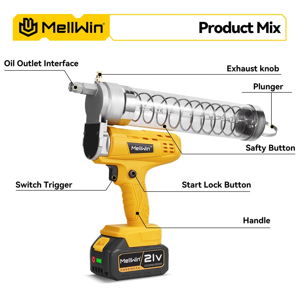 MELLWIN 12000PSI 82Mpa Electric Grease Gun High Pressure Lubricating Oil Injector Machine Grease Guns For Makita 18V Battery Pin - Limetastore