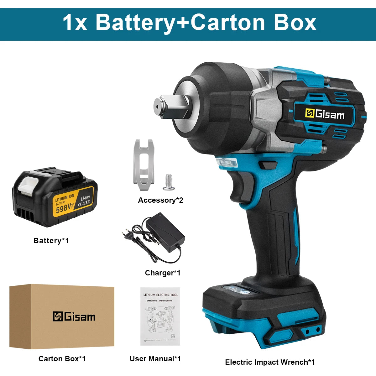 Gisam 2800N.m Brushless Impact Wrench 1/2" for Makita 18V