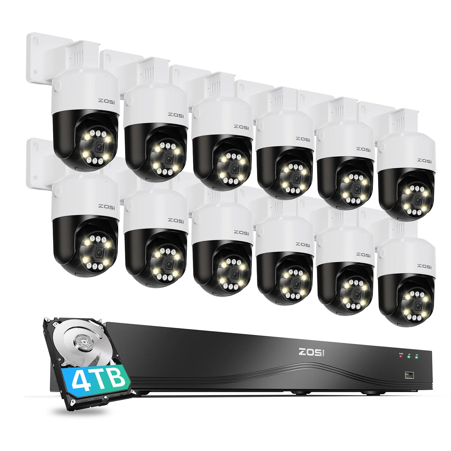 ZOSI 4K 32CH PoE Security Camera System – 8MP AI Human/Vehicle Detection, Dual‑Disk NVR & Auto‑Tracking