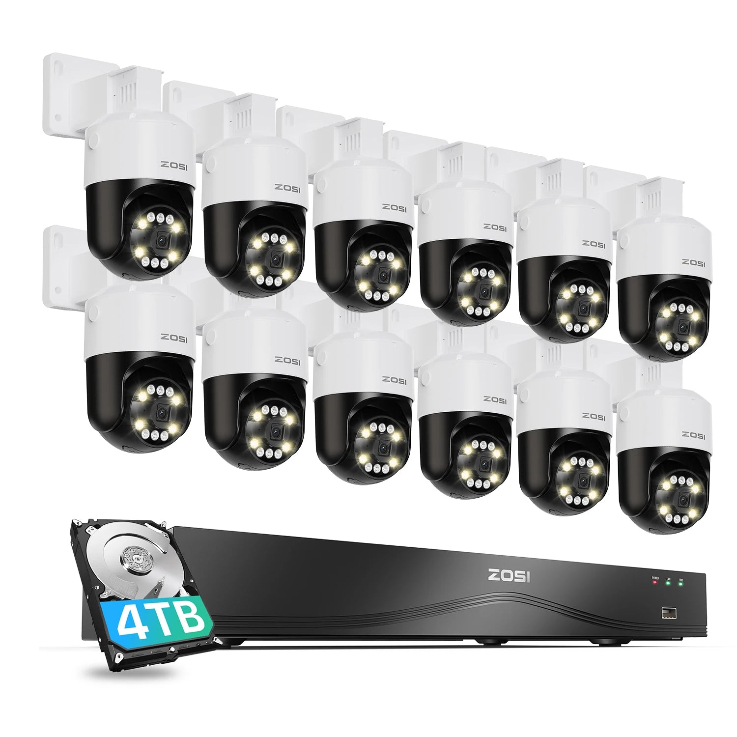 ZOSI 4K 32CH PoE Security Camera System – 8MP AI Human/Vehicle Detection, Dual‑Disk NVR & Auto‑Tracking