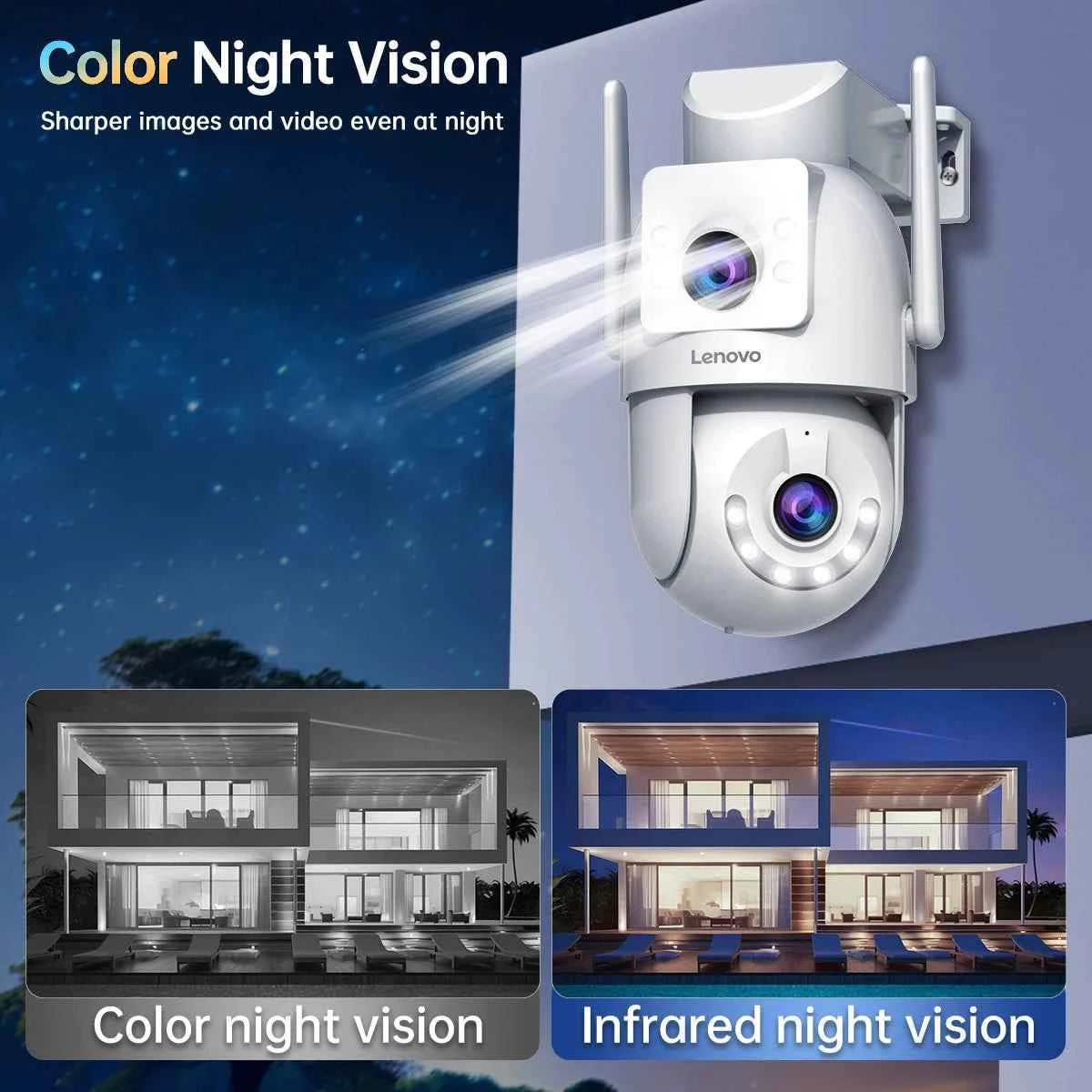 Lenovo WiFi PTZ Security Camera 8MP With Dual Screen Color Night Vision Outdoor Surveillance CCTV Camera Auto Tracking IP Camera - Limetastore