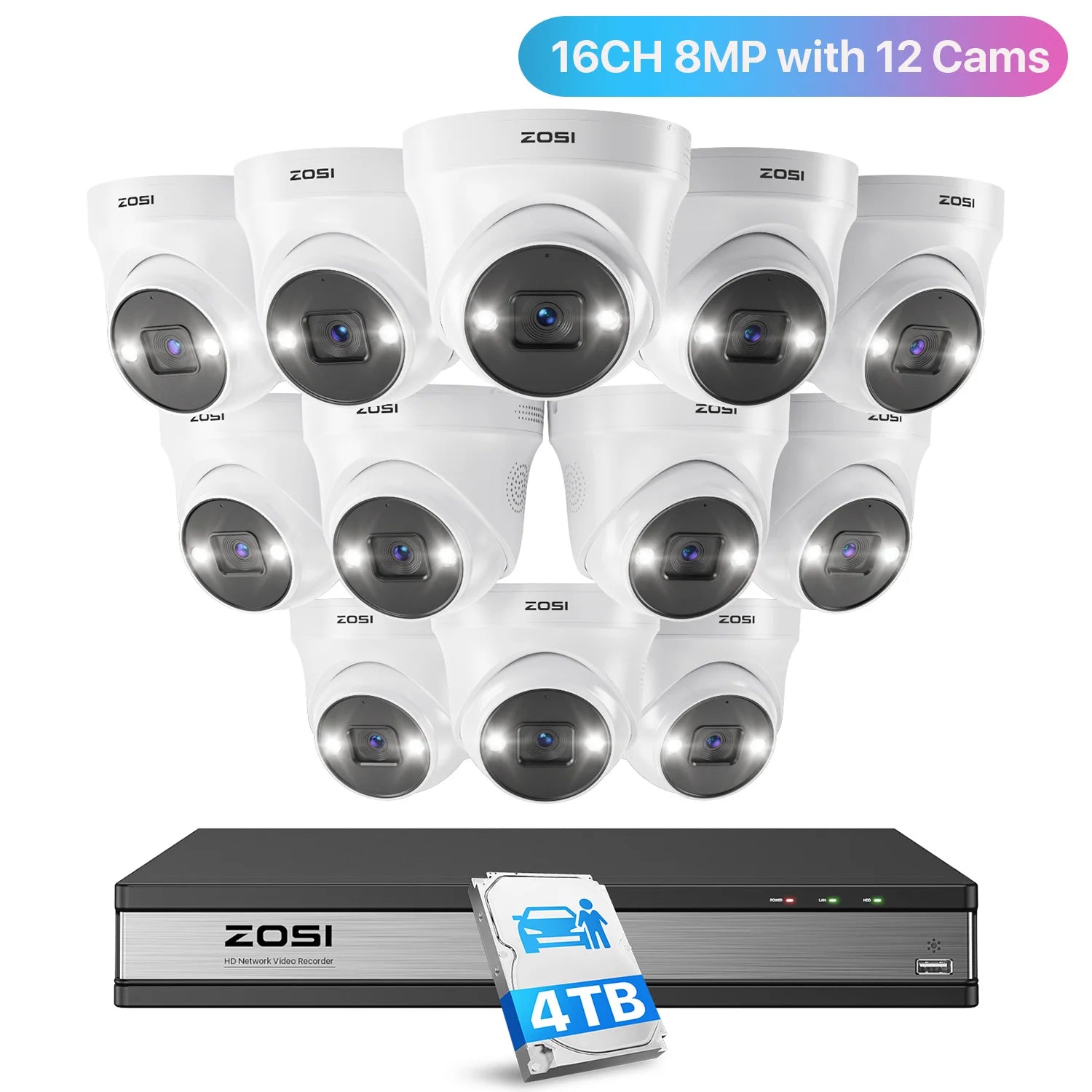 ZOSI 16CH 4K PoE Security Camera System – 8MP AI Detection IP Cameras | Waterproof 5MP/8MP