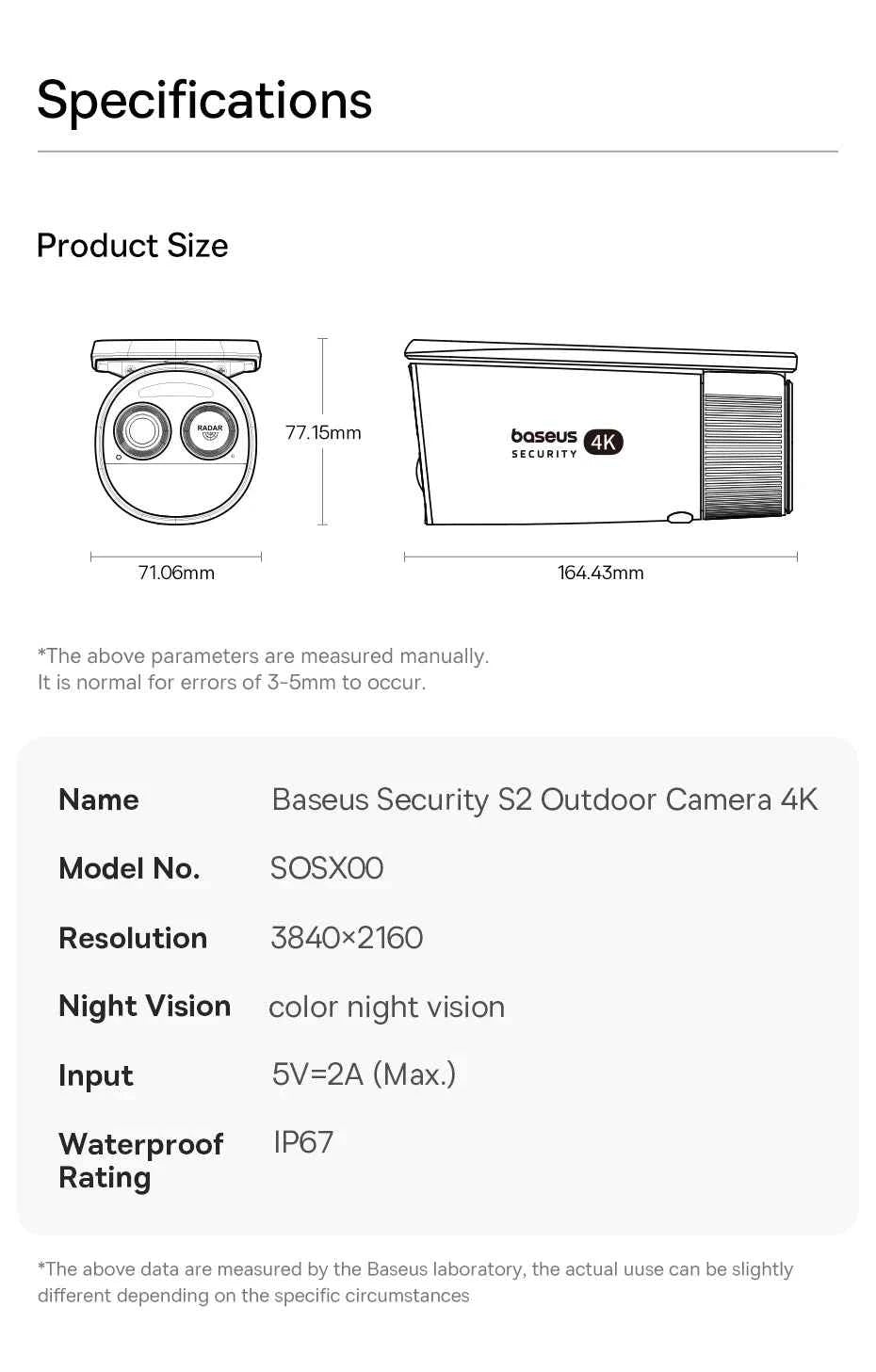 Baseus Security S2 Outdoor Camera 4K Clarity Solar Wireless Wifi Camera Smart Face ID IP67 Waterproof 145°FOV Smart App Control - Limetastore