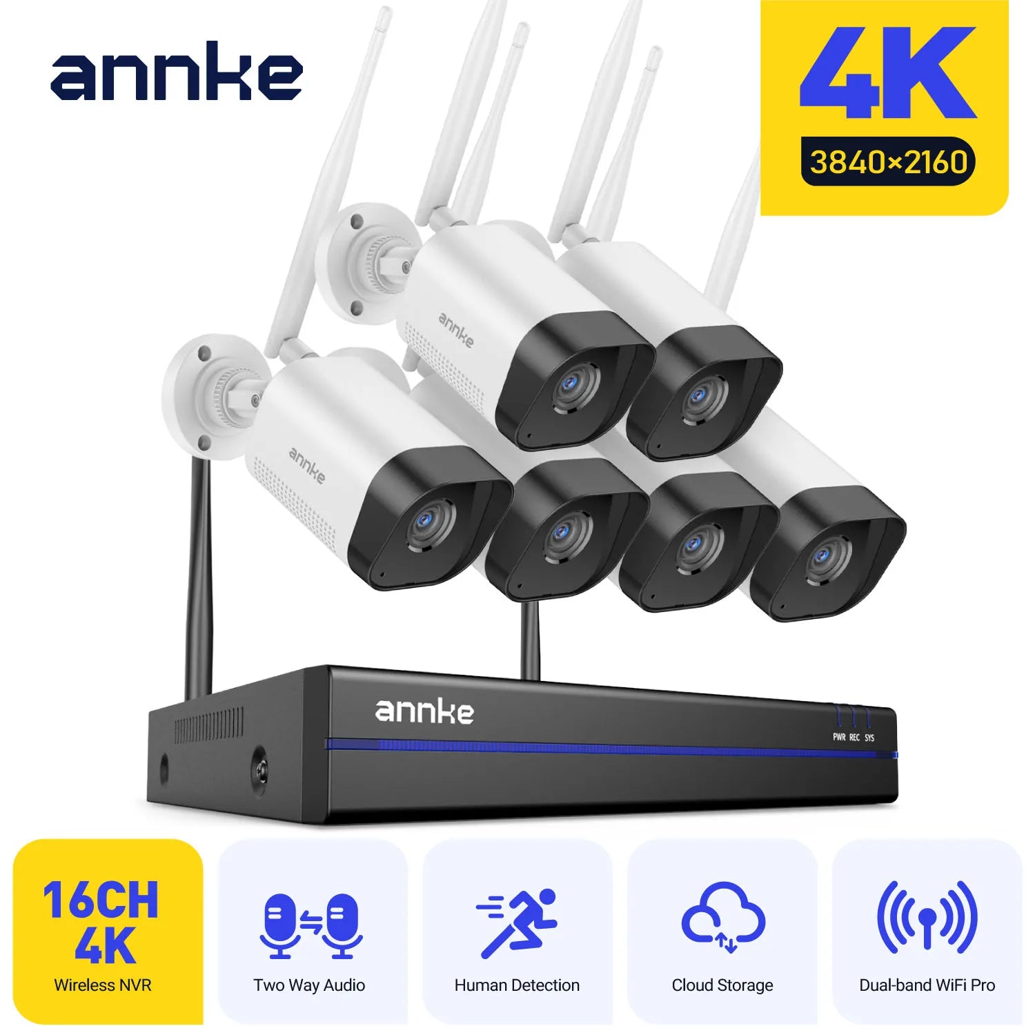 ANNKE 8MP Wireless CCTV System | 16CH NVR, 4K WiFi Cameras, Two‑Way Audio