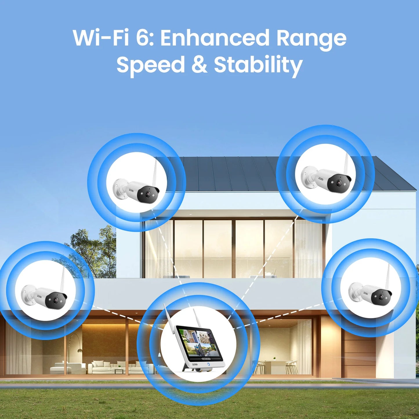 ZOSI 2K Wi‑Fi 6 8CH Security Camera System – 12'' LCD Monitor, 3MP Indoor/Outdoor Plug‑in WiFi Cameras