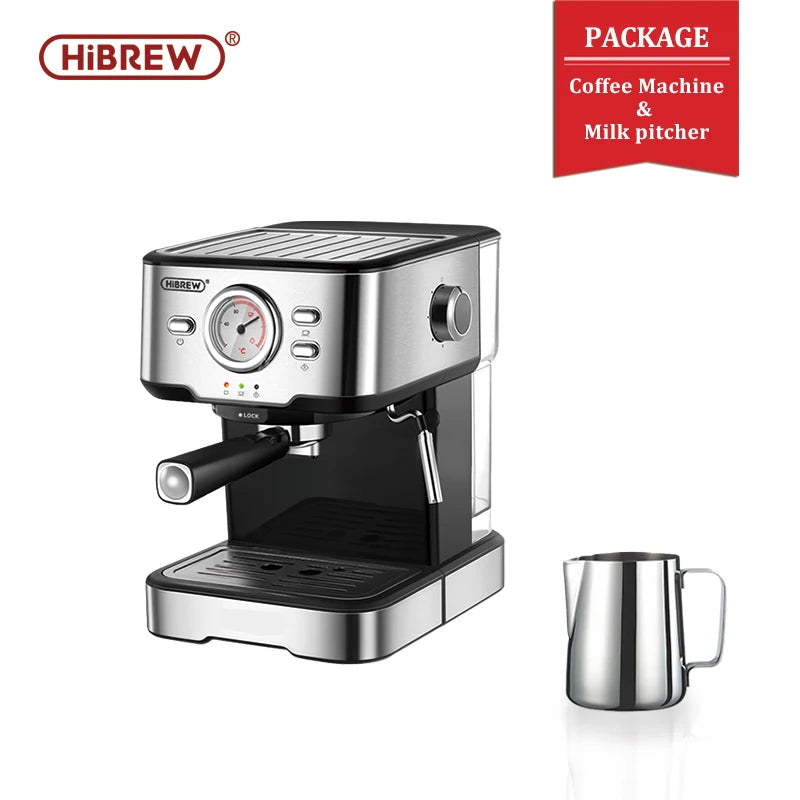 HiBREW H5 – 20‑Bar Semi‑Automatic Espresso Machine | Stainless Steel Coffee Maker with Temperature Display
