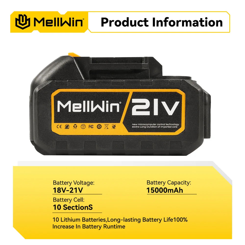 MELLWIN 21V Rechargeable Lithium Battery 15000mAh Lithium Ion Battery Pack For Makita 18V Battery Pin Electric Drill Power Tool - Limetastore
