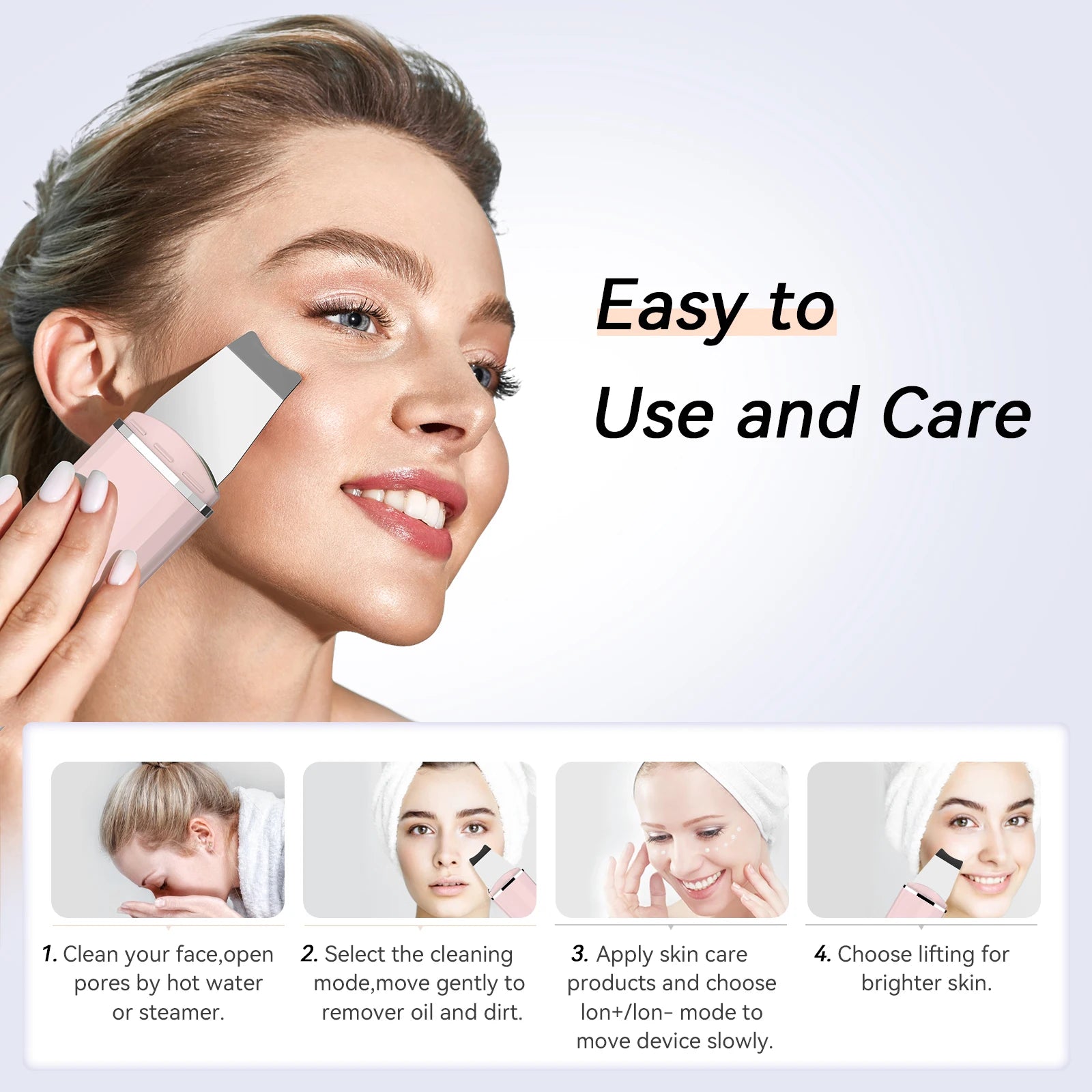 ANLAN Ultrasonic Skin Scrubber - Deep Cleaning Peeling Shovel for Facial Care and Skin Lifting - Ultrasonic Cleaner for Radiant Skin - Limetastore