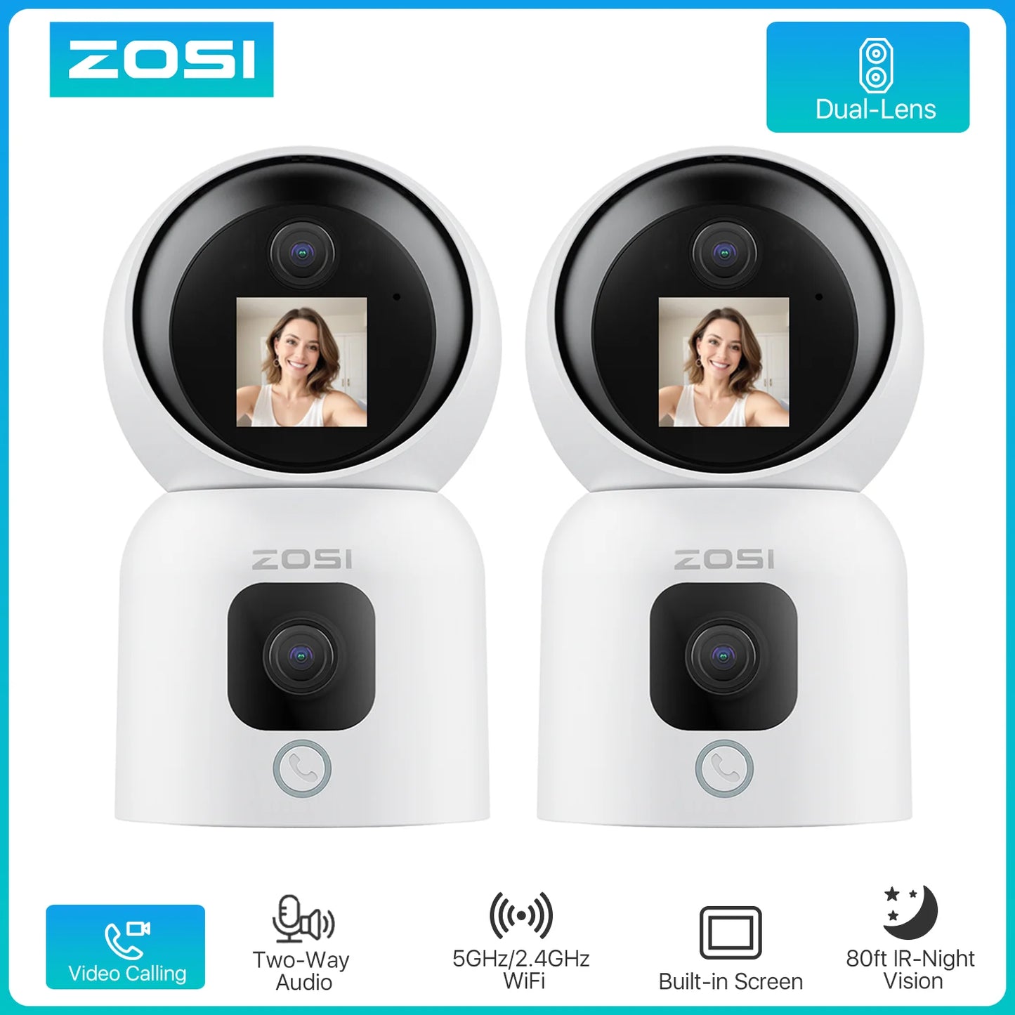 ZOSI Smart Baby Cam – WiFi PTZ Indoor Camera with AI Auto‑Tracking, 360° Panoramic View