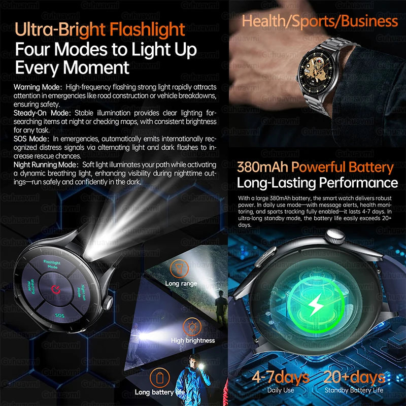 2025 New BMI Body Fat Blood Analysis Health Smartwatch NFC Bluetooth Call Smart Watch Led Flashlight Outdoor Sports Clock's Men - Limetastore