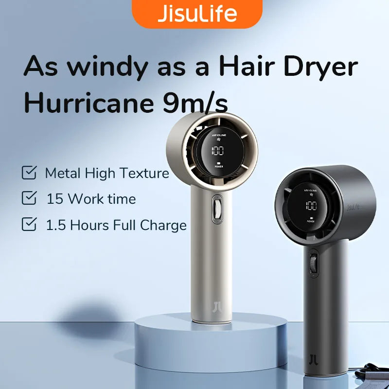 JISULIFE Mini Handheld Portable Fan – 100 Adjustable Wind Speeds, 5000mAh Battery