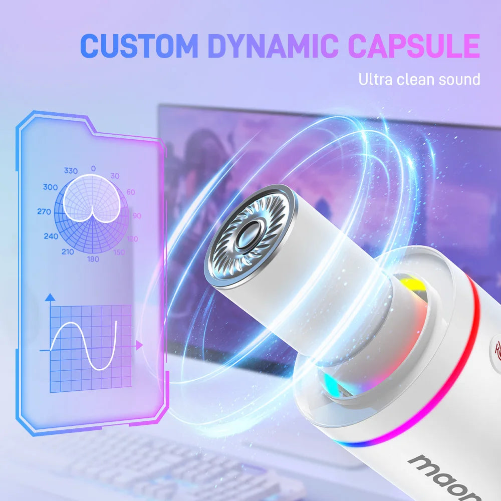 Maono PD200X – RGB Dynamic Gaming Microphone | USB/XLR Dual‑Mode Podcast Mic with Gain Control & One‑Key Mute