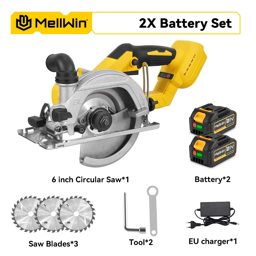 MELLWIN Brushless 6 Inch Electric Circular Saw 3 Gear Cordless Handheld Circular Saw Woodworking Tool For Makita 18V Battery Pin - Limetastore