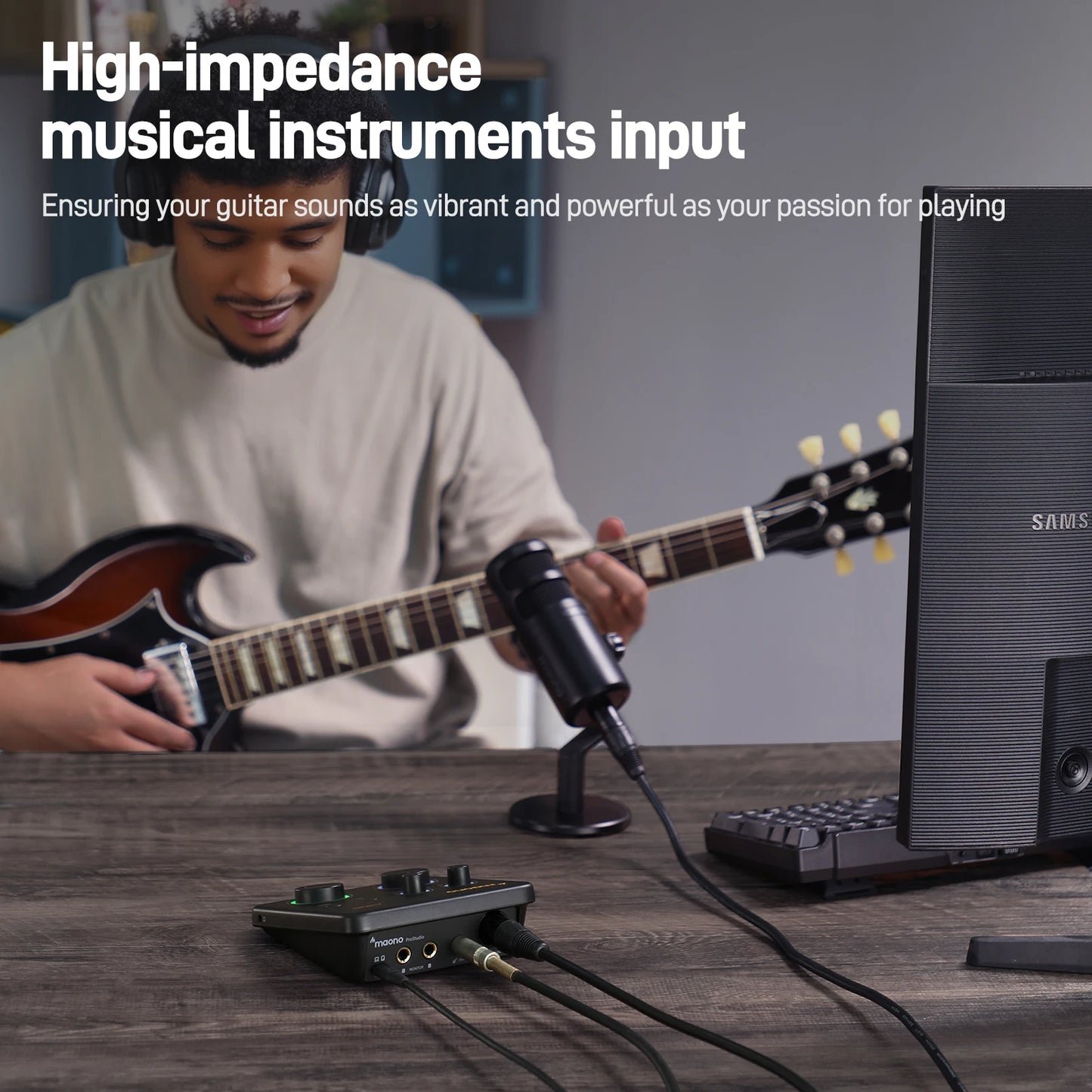 Maono PS22 Lite – USB Audio Interface 24‑bit/192 kHz | XLR Input, Loopback, ASIO Support, DAW Compatible for Music, Guitar & Recording