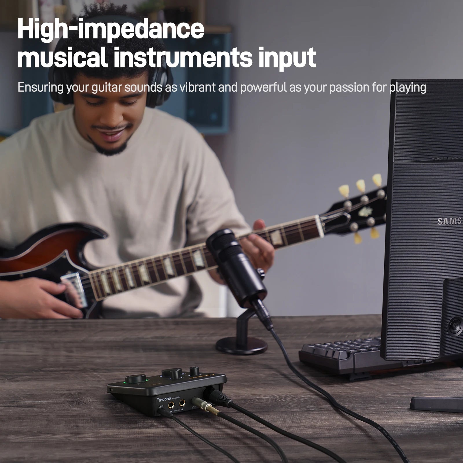 Maono PS22 Lite – USB Audio Interface 24‑bit/192 kHz | XLR Input, Loopback, ASIO Support, DAW Compatible for Music, Guitar & Recording
