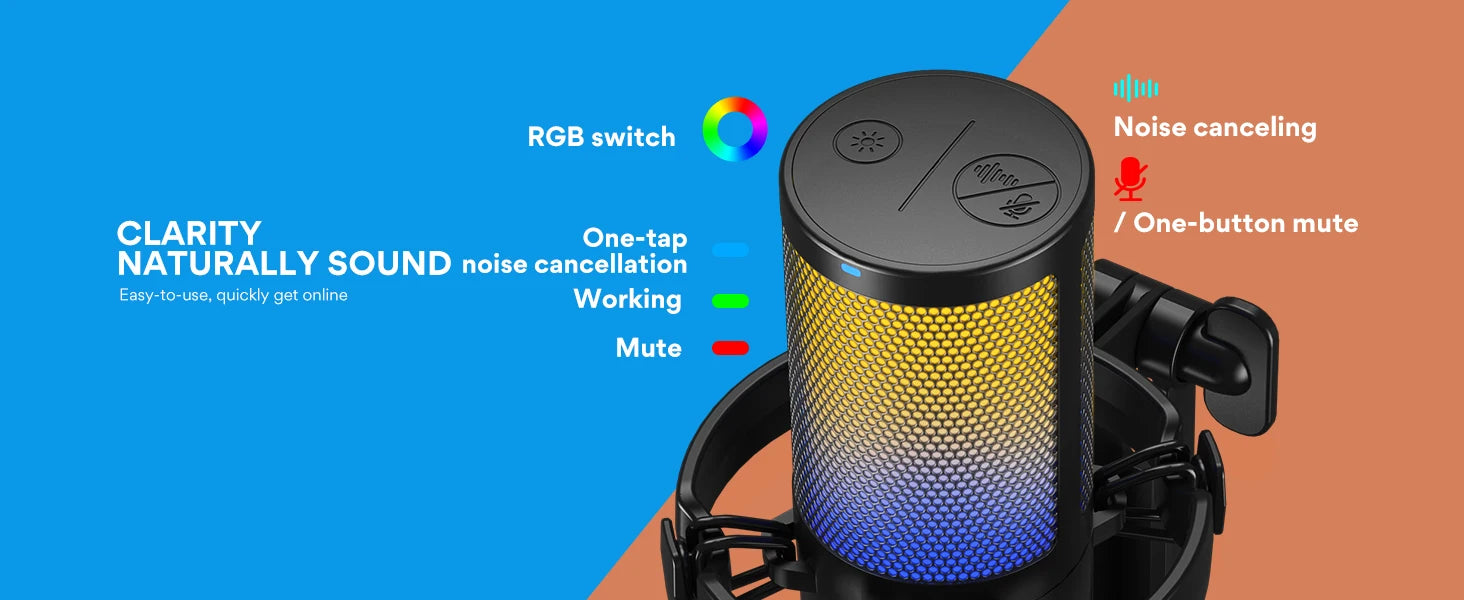 Maono DGM20 – USB Gaming Condenser Microphone | RGB Mic with Noise‑Reduction Software, Gain Control & One‑Key Mute for Streaming & Recording