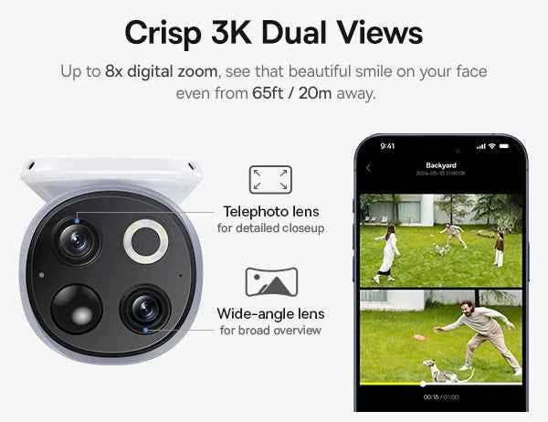 Baseus Security S1 Pro Outdoor Camera 3K Clarity Wireless Solar Security Camera Continuous Power IP67 Wifi Camera 2-Camera Kit - Limetastore