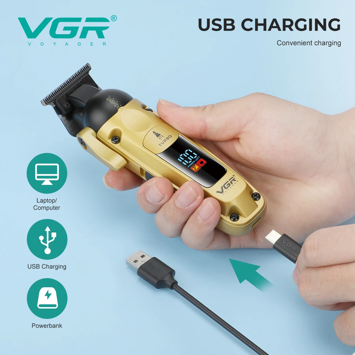VGR Hair Trimmer Professional Hair Cutting Machine Cordless Hair Clipper Barber Adjustable Haircut LED Trimmer for Men V-274