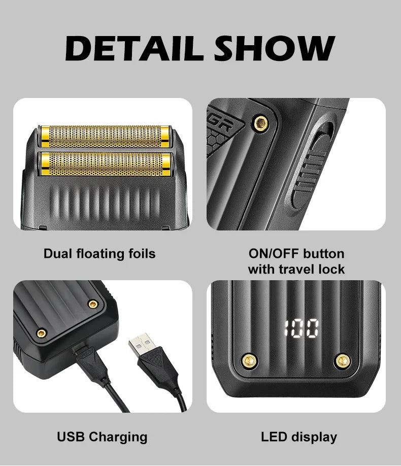 VGR Shaver Electric Razor Professional Beard Trimmer Rechargeable Razor Digital Display Razor Reciprocating Shaver for Man V-363