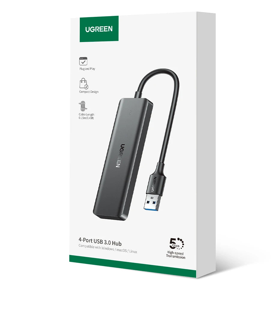 UGREEN 4‑Port USB 3.0 Hub Slim with 5Gbps Data Transfer – USB Expansion Splitter