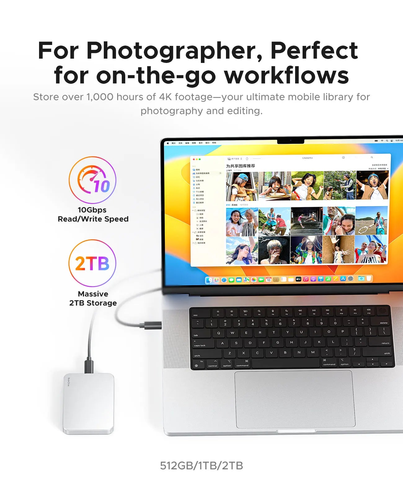 ORICO Magnetic External SSD for MacBook Pro with PD100W Charging, 4K ProRes HDR