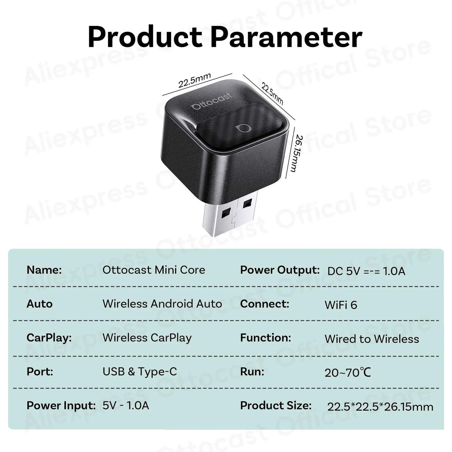 OTTOCAST Mini Core Wireless CarPlay & Android Auto Adapter