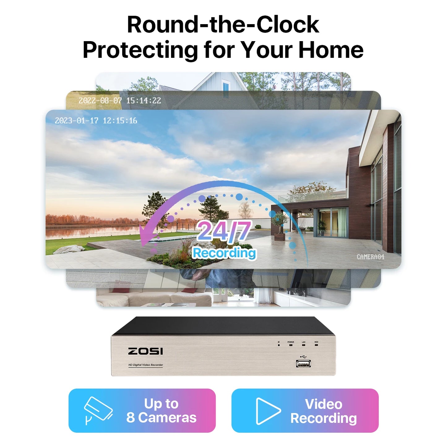 ZOSI 1080p 2MP Wired Home Security System – 8CH H.265+ DVR with 4/8 Outdoor Night Vision