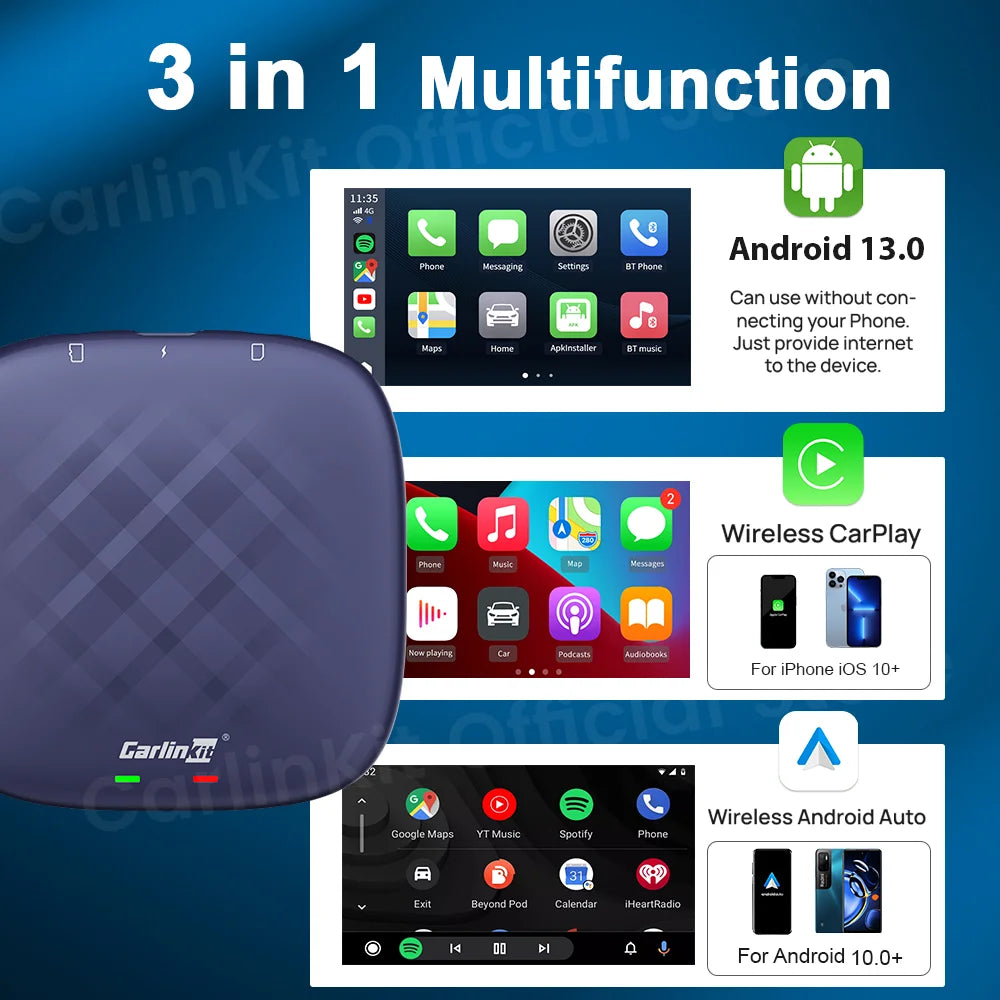 CarlinKit Android 13 QCM6125 Wireless CarPlay AI Box