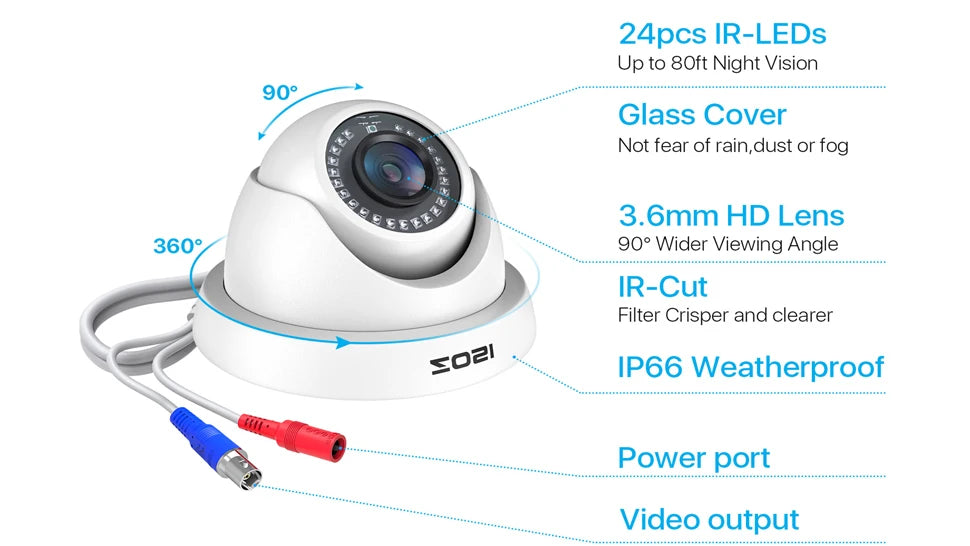 ZOSI 1080p 2MP 4‑in‑1 Dome Security Camera – TVI/CVI/AHD/CVBS Hybrid CCTV with IR
