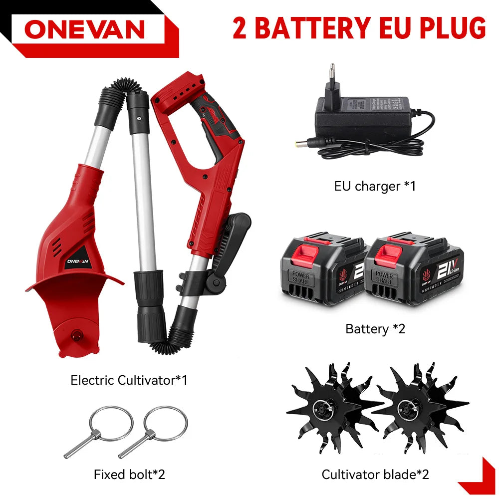 ONEVAN Brushless 1600W Electric Rototiller Tiller Cultivator Lawn Mower Cordless Scarifier Garden Tool For Makita Battery Pin