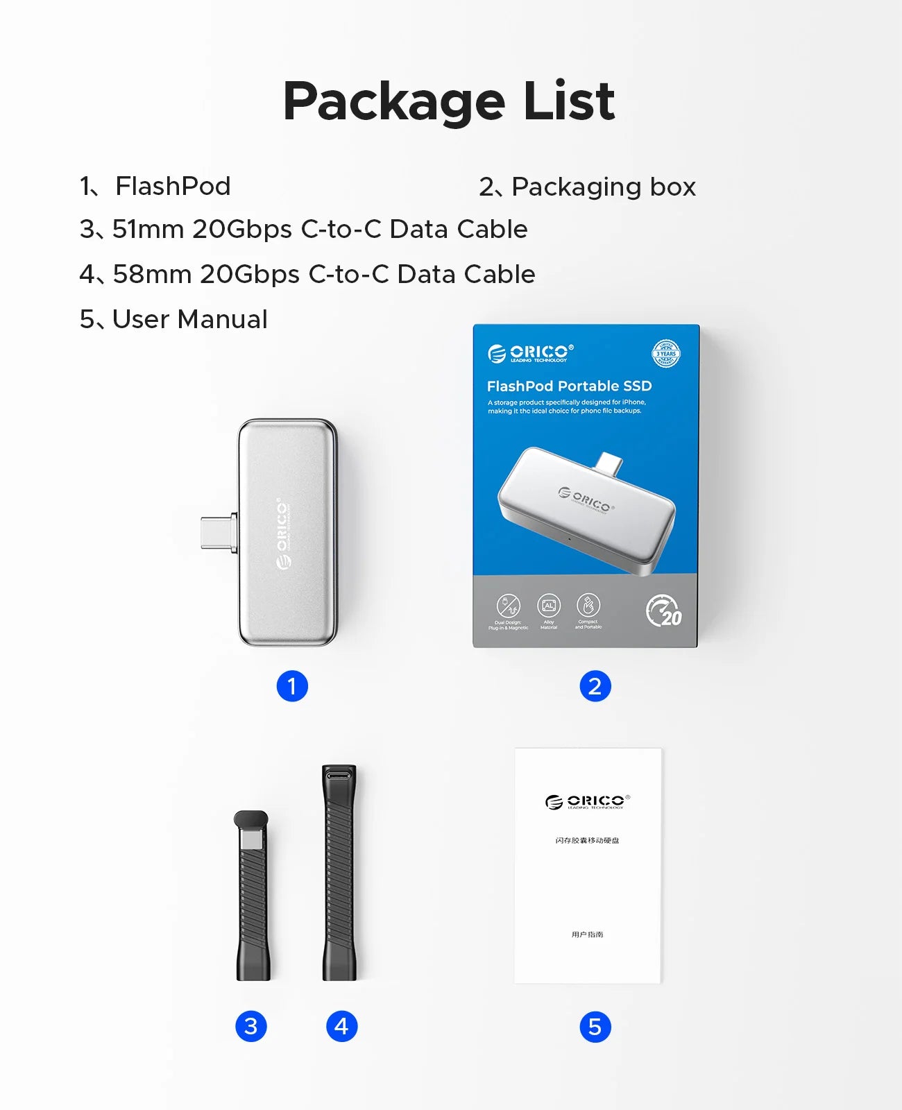 ORICO FlashPod 1TB Magnetic Mini Portable SSD with Direct USB‑C Plug
