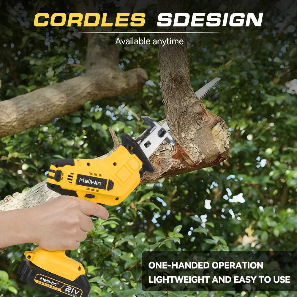 MELLWIN Cordless Electric Reciprocating Saw Multifunction Cut Saw Metal Wood PVC Pipe Cutting Tool For Makita 18VBattery Pin - Limetastore