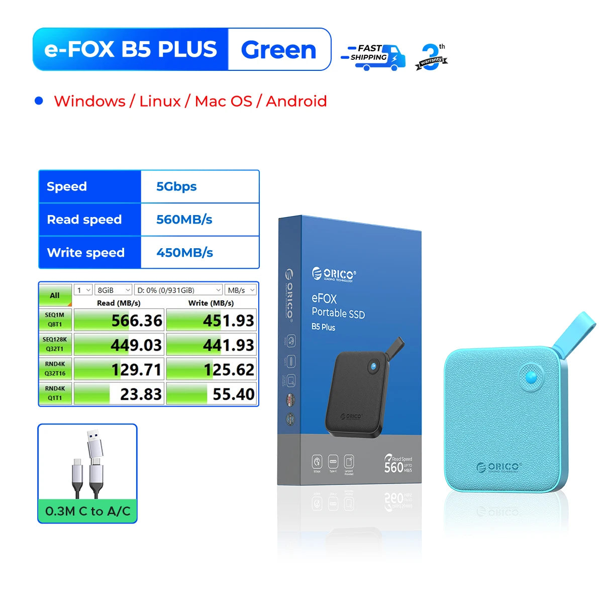 ORICO Portable External SSD – USB 3.2 Gen2 High‑Speed Solid State Drive