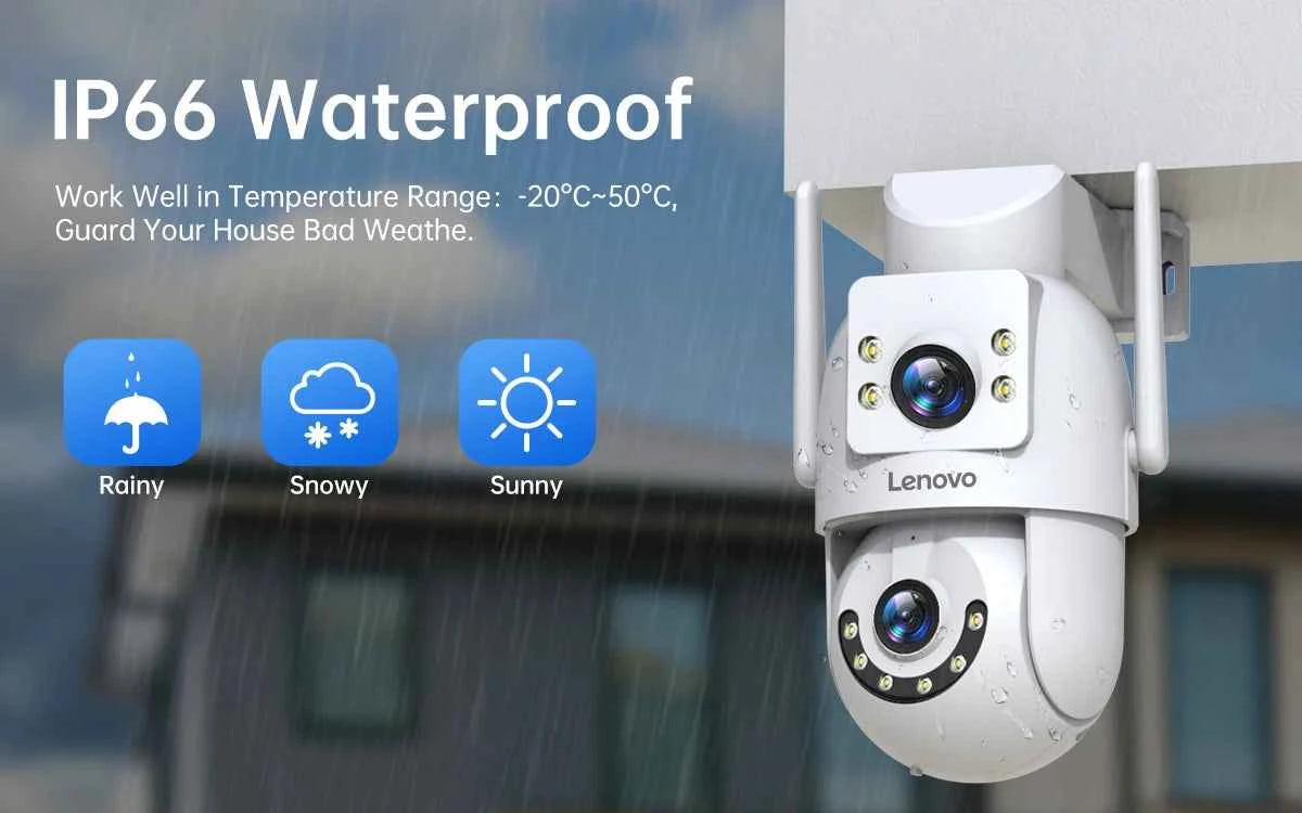 Lenovo 4K 6MP WiFi Surveillance Camera Outdoor Security Dual Lens Dual Screen AI Tracking PTZ IP Camera CCTV Video Surveillance - Limetastore
