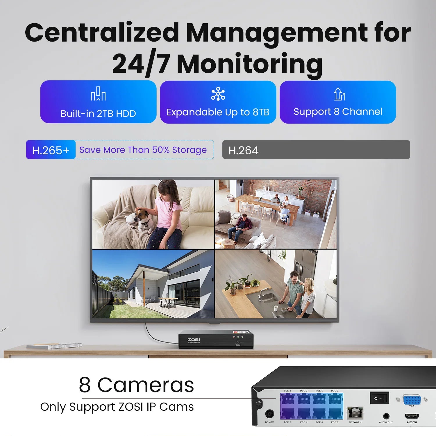 ZOSI 4K 8MP PoE Security Camera System – Aurora Lux Full‑Color Night Vision | 5MP/8MP Outdoor/Indoor