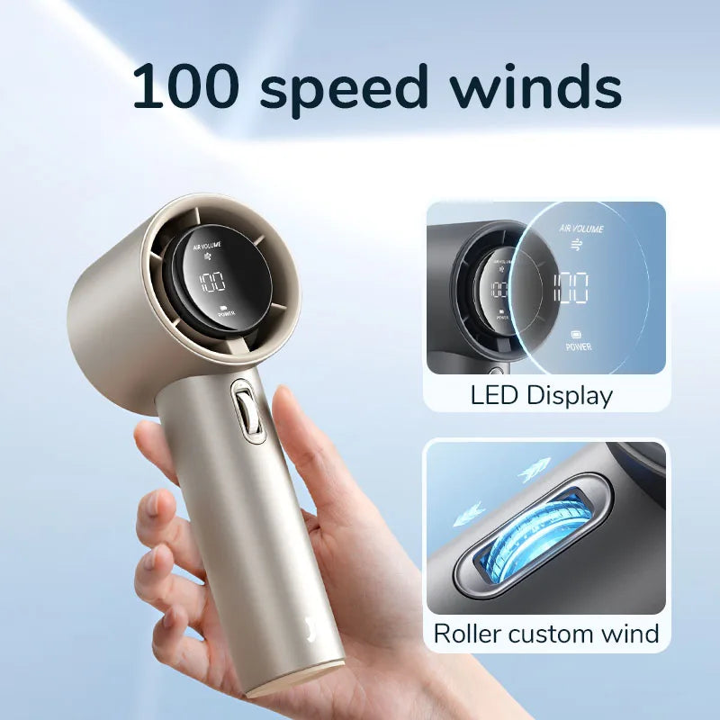 JISULIFE Mini Handheld Portable Fan – 100 Adjustable Wind Speeds, 5000mAh Battery