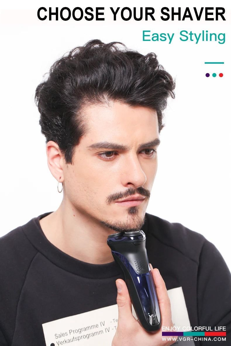 VGR Electric Shaver Professional Razor Waterproof Beard Trimmer Rotary 3D Floating Shaving Rechargeable Electric for Men V-306