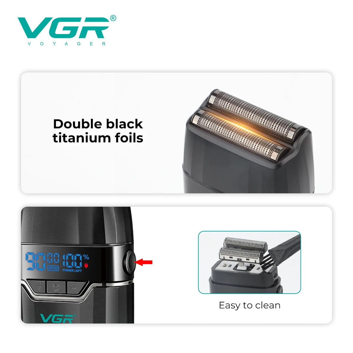 VGR Shaver Professional Beard Trimmer 9000 RPM Shaving Machine Razor Electric Shaver Reciprocating LED Shaver for Men V-308