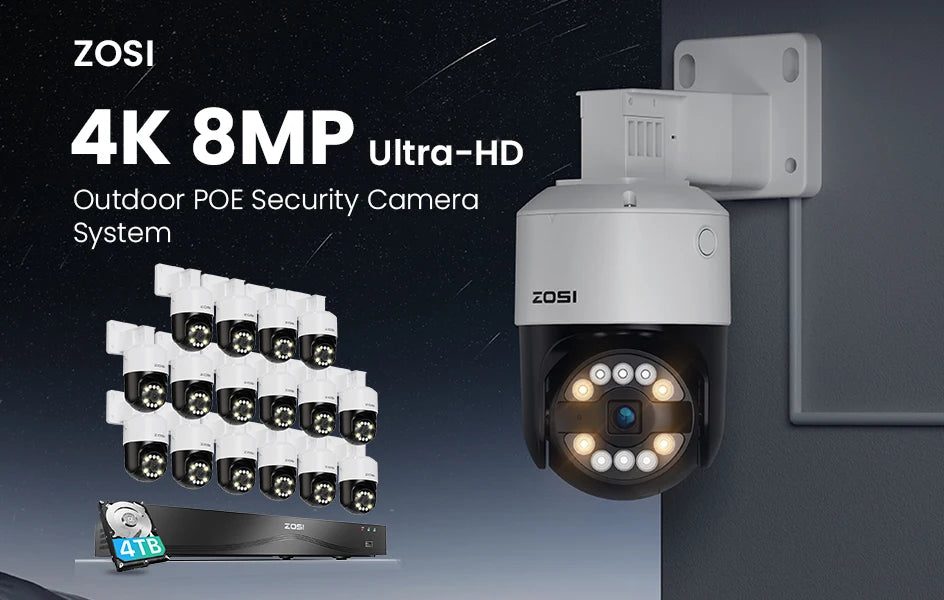ZOSI 4K 32CH PoE Security Camera System – 8MP AI Human/Vehicle Detection, Dual‑Disk NVR & Auto‑Tracking