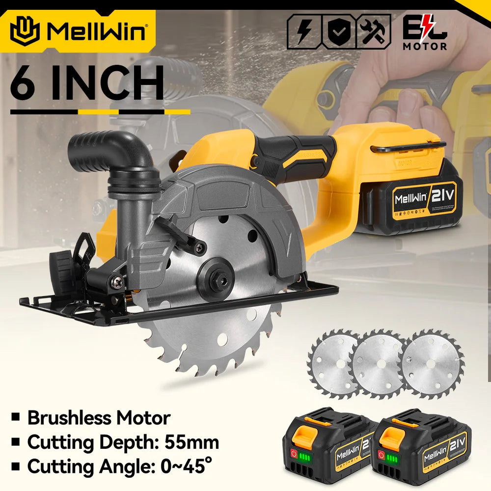 MELLWIN 150MM 6 Inch Brushless Circular Saw Handheld Multi-function Electric Saws Power Tool For Makita 18V Battery Pin - Limetastore