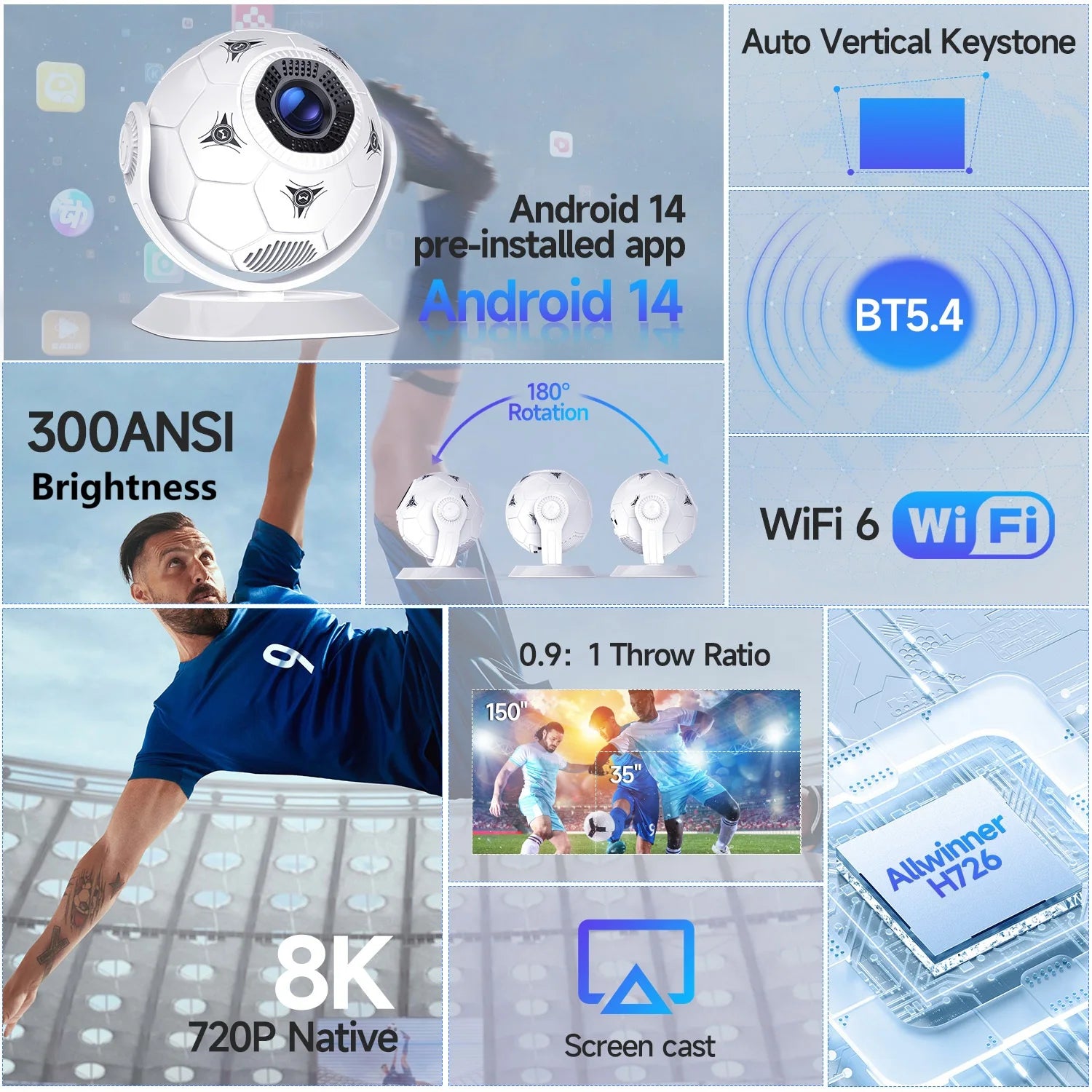 Magcubic HY300F Football Edition Smart Projector | Android 14 & 8K Support