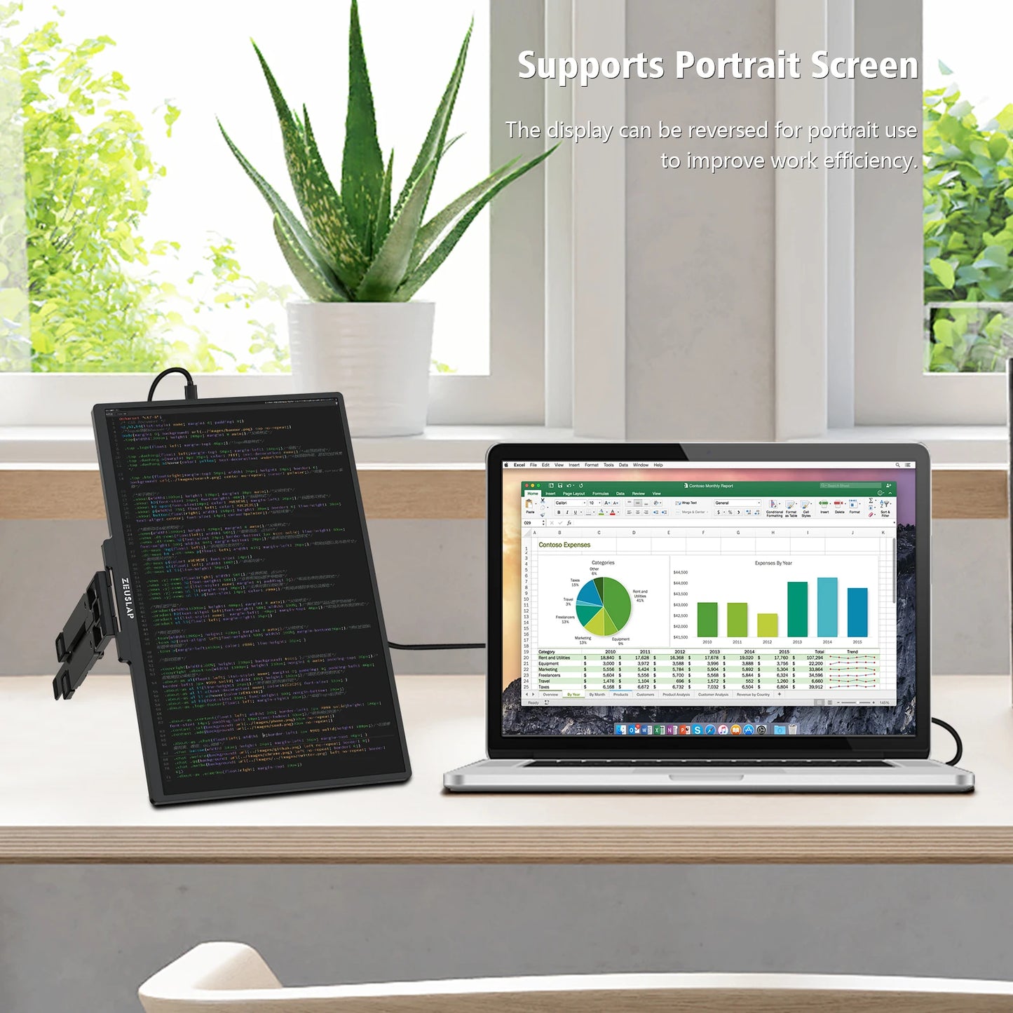 ZEUSLAP 2.5K QHD Portable Stacked Monitor | Kickstand, Travel Display