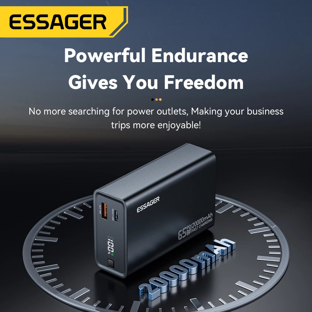 ESSAGER 20000mAh Power Bank 65W PD for iPhone 17 MacBook