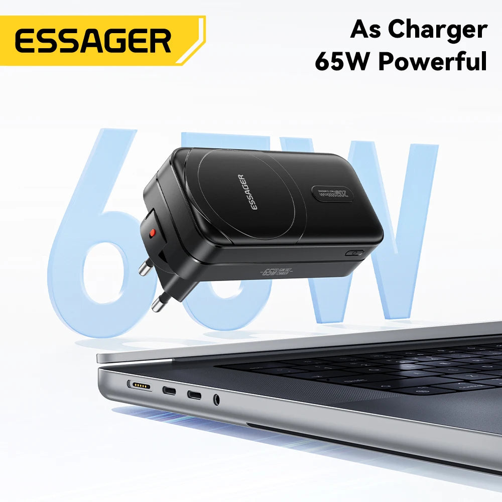ESSAGER 3-in-1 Magnetic 65W GaN Charger Power Bank 5000mAh