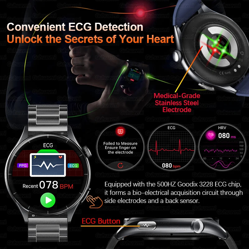 2025 New BMI Body Fat Blood Analysis Health Smartwatch NFC Bluetooth Call Smart Watch Led Flashlight Outdoor Sports Clock's Men - Limetastore