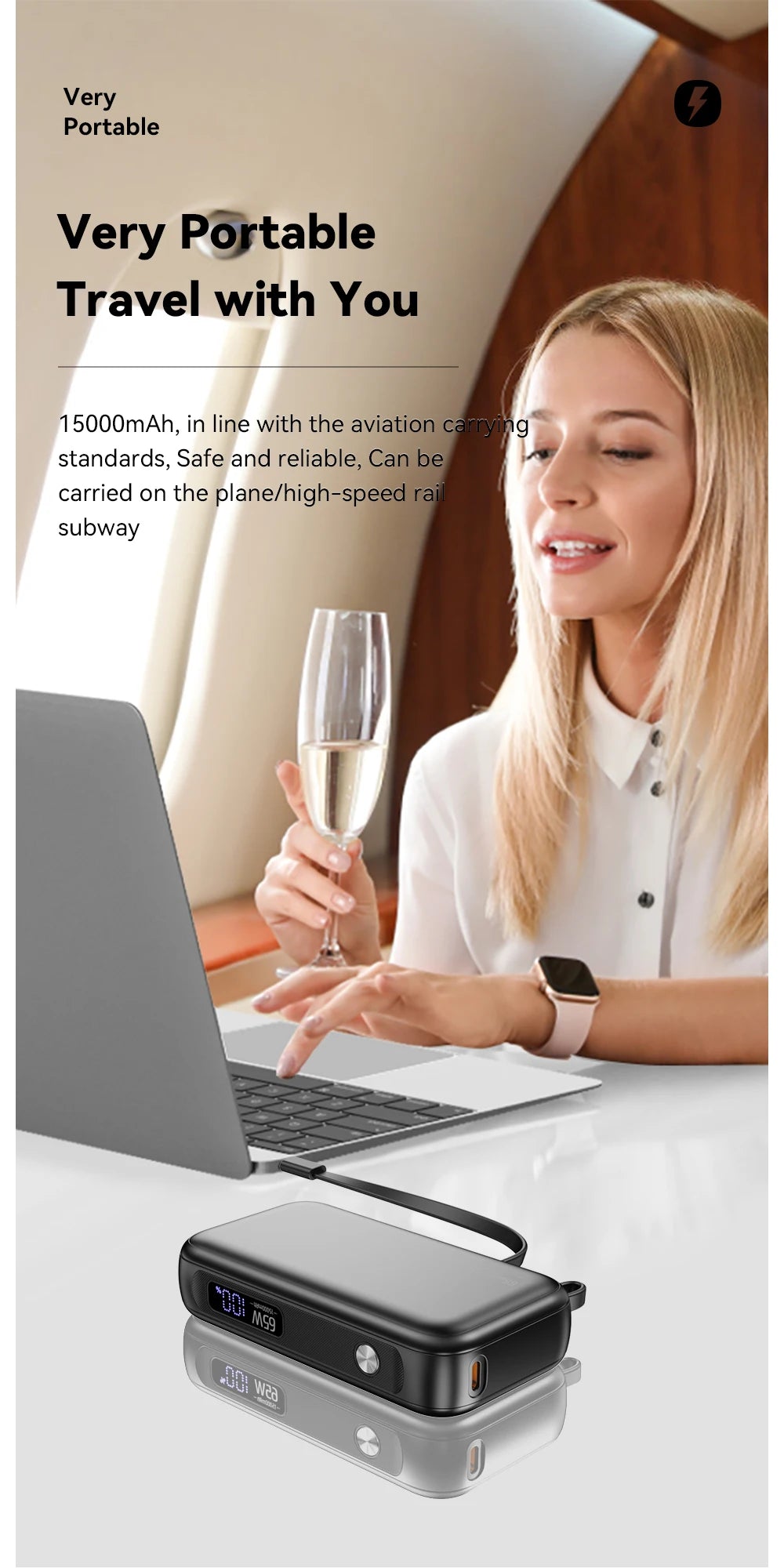 ESSAGER 15000mAh Power Bank 65W with USB-C Cable