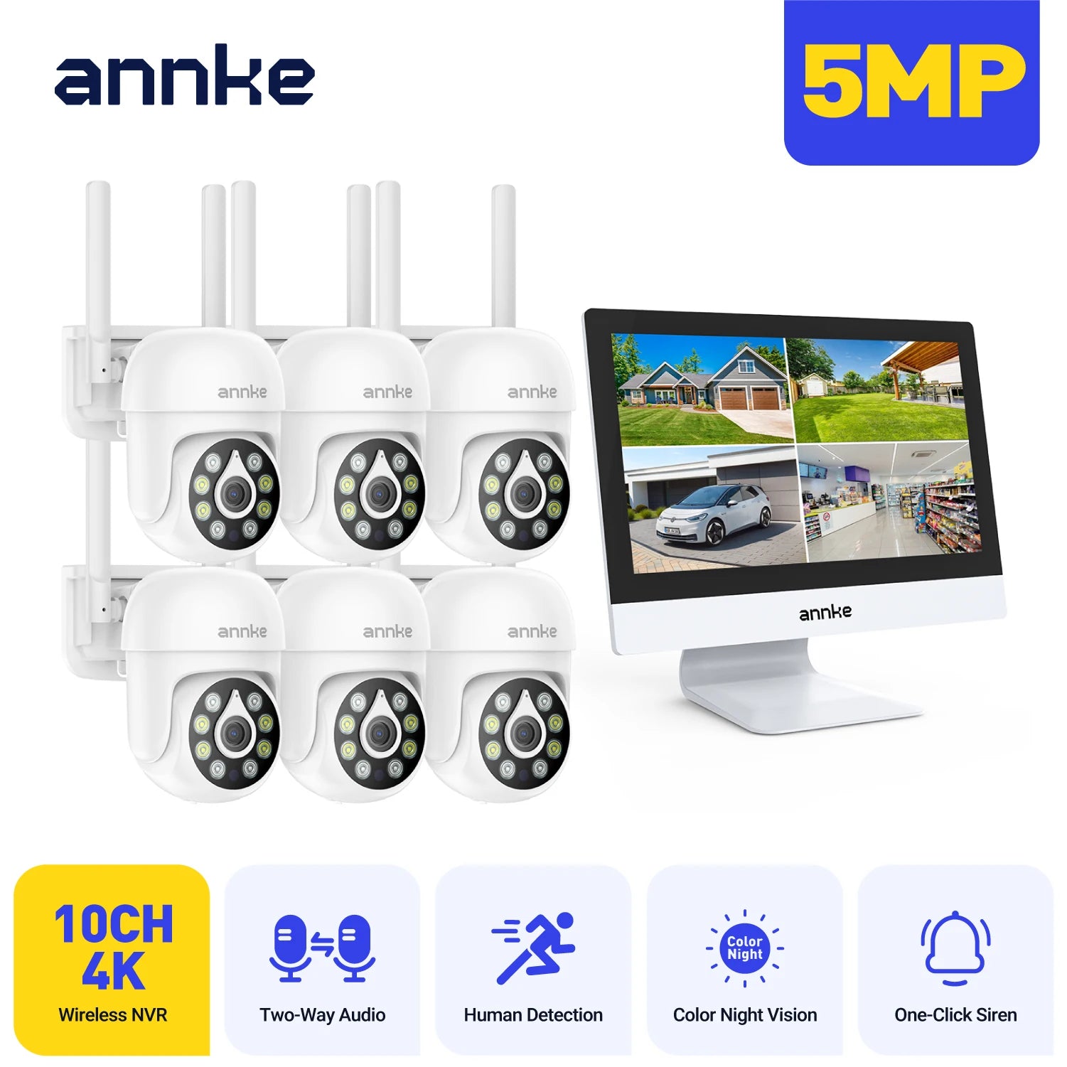 ANNKE 4MP Solar CCTV System | 10CH NVR, 5MP PTZ WiFi Cameras, PIR & Color Night Vision